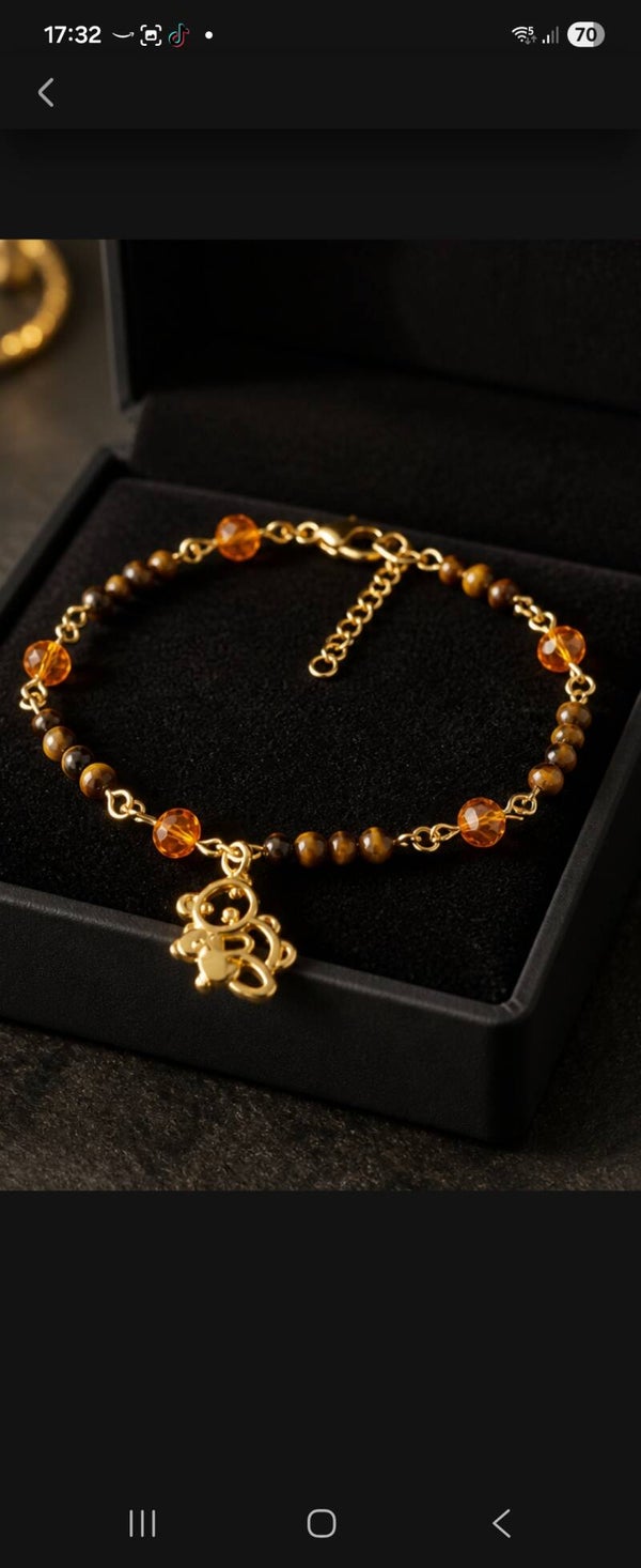 Bracelet de cheville artisanal en perles à facettes et verre tchèque & œil de tigre 🌸