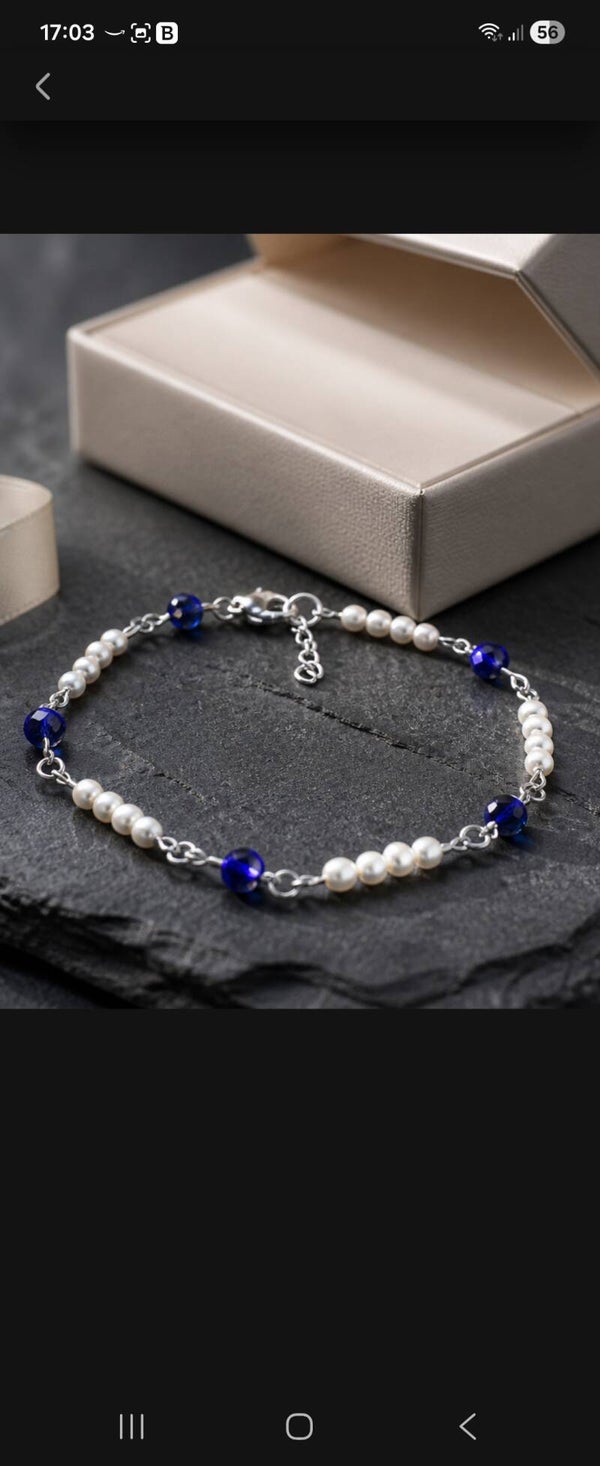 Bracelet de cheville artisanal en perles à facettes et verre tchèque & perles argentées