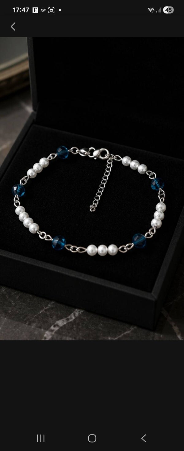 Bracelet de cheville artisanal en perles à facettes et verre tchèque & perles argentées 🌸