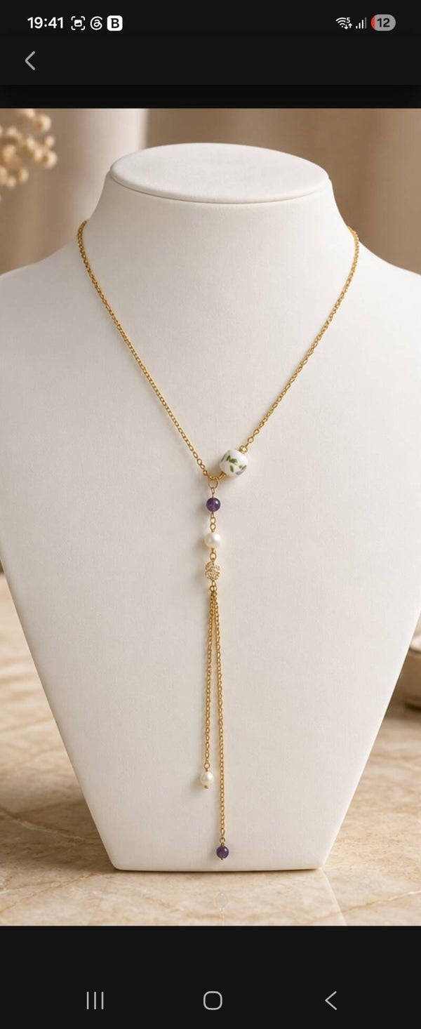 Collier de dos mariage en perles de culture d'eau douce & améthyste ✨