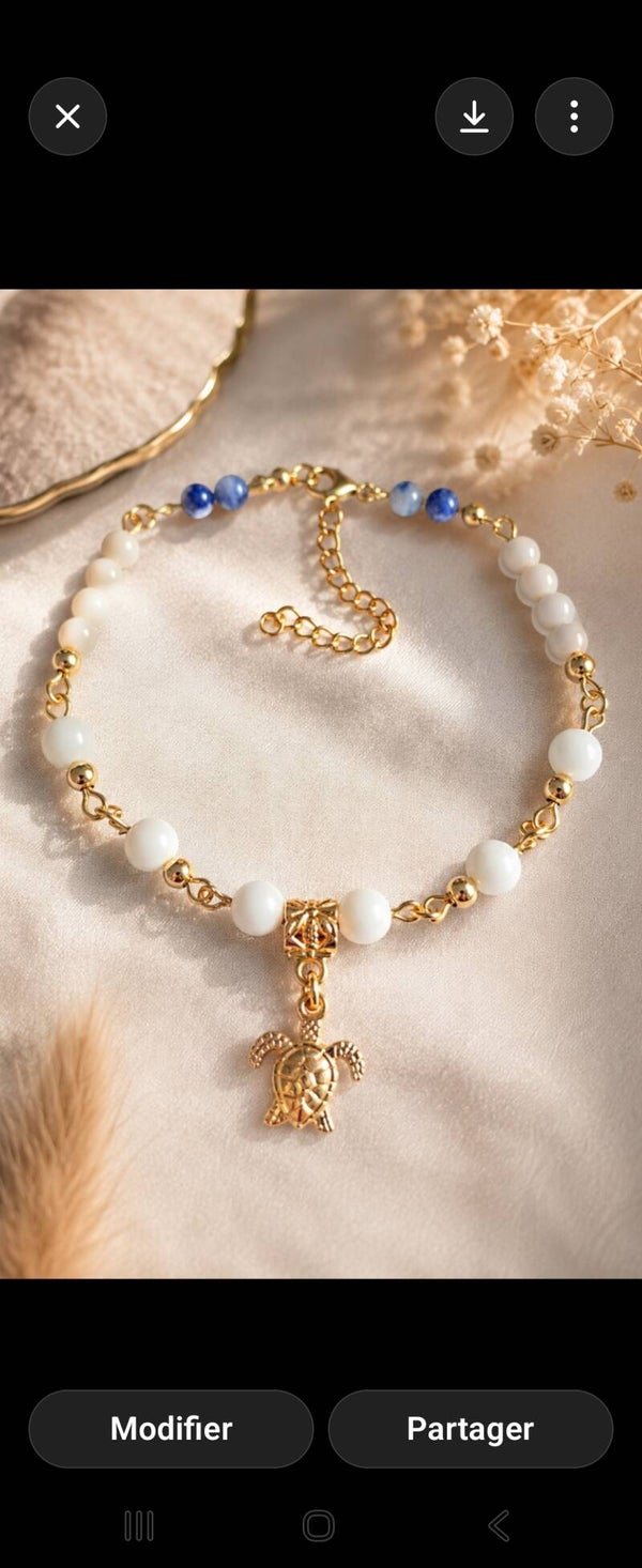 Bracelet de cheville artisanal en perles naturelles 🌸