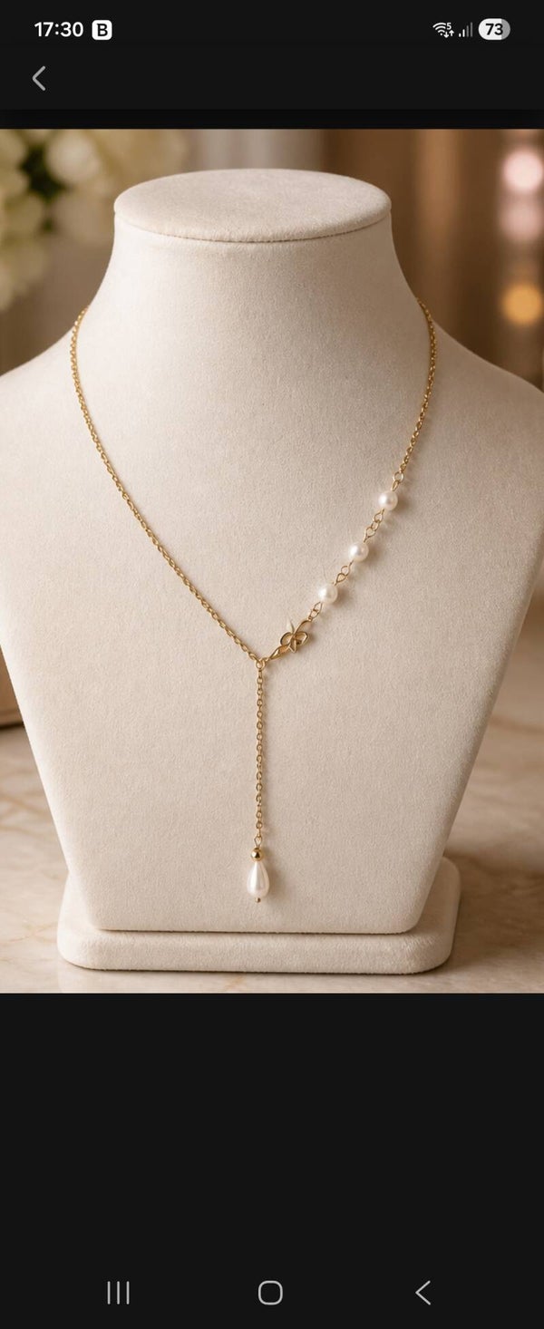 Collier en Y en perles d'eau douce & connecteur en zircon – Élégance et raffinement