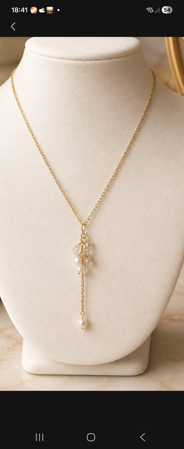 Collier élégant en acier inoxydable doré – Perles de culture d'eau douce & cristal ✨