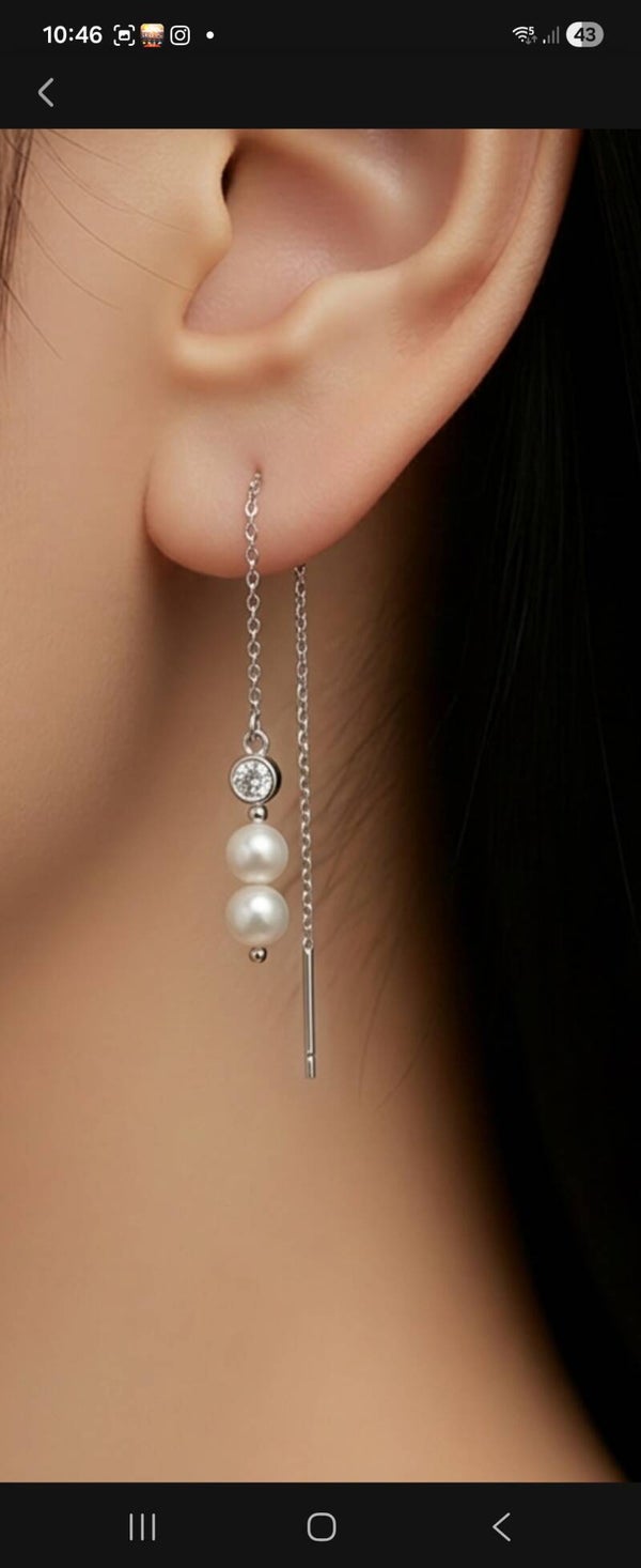 Boucles d'oreilles pendantes perles & strass argentées – Élégantes