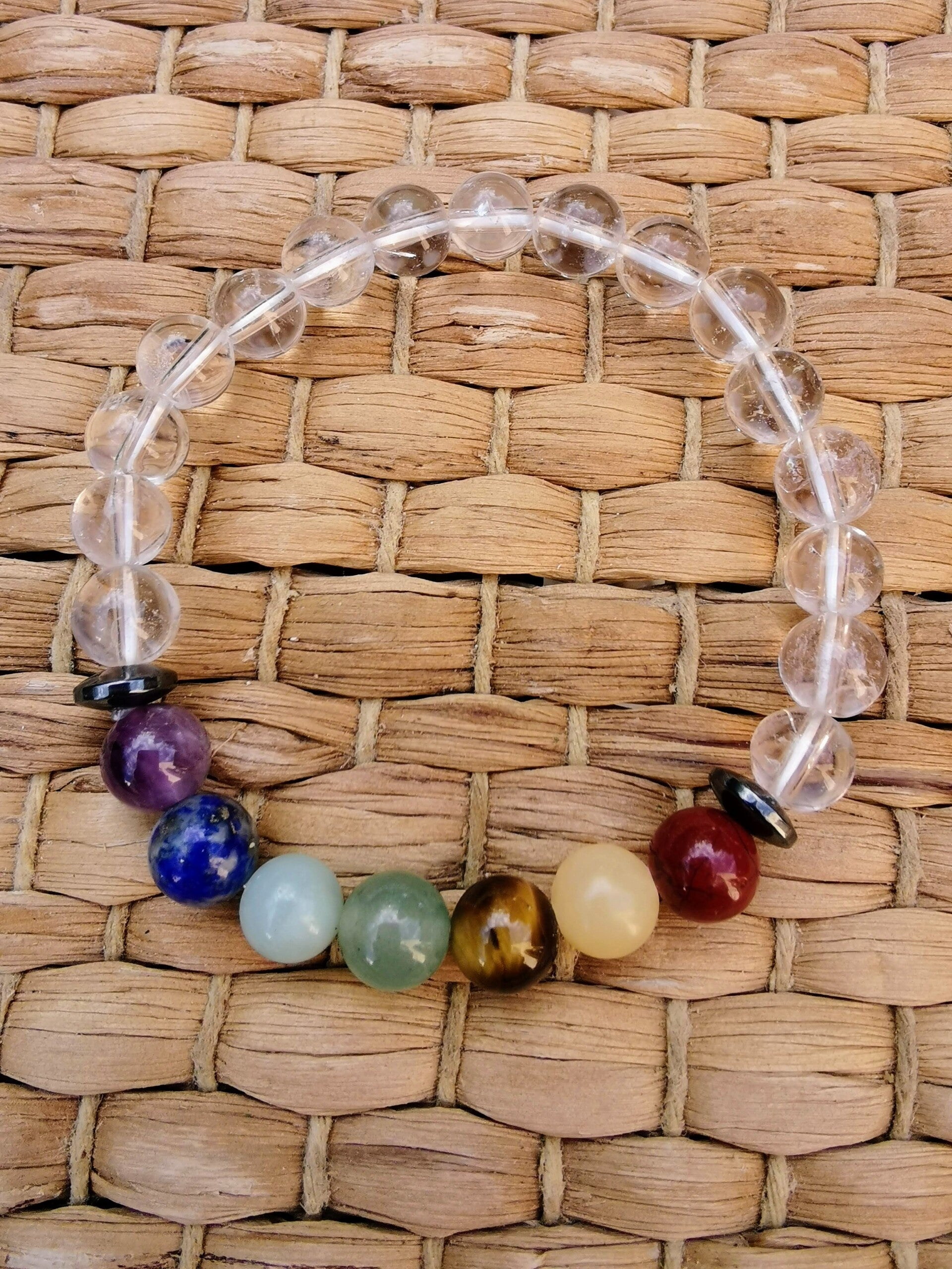 7 chakras Cristal de Roche Bracelet Boules 8mm