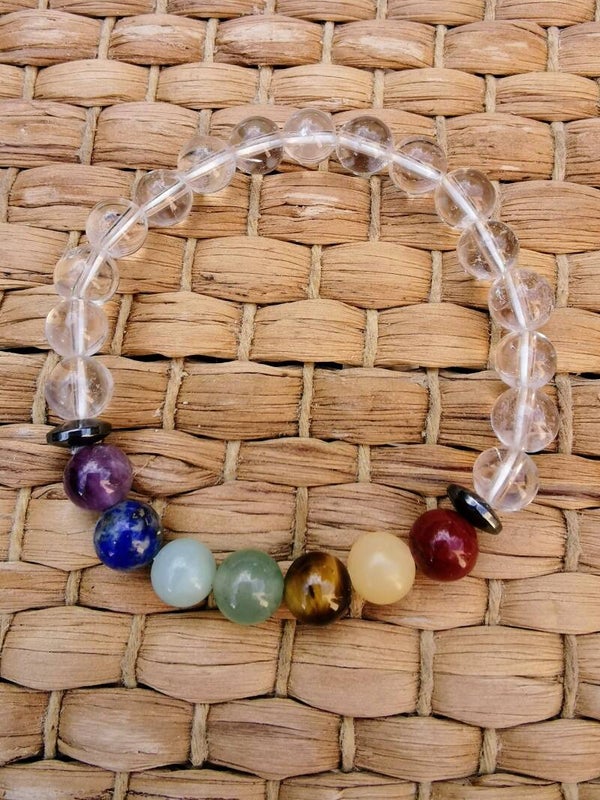 7 chakras Cristal de Roche Bracelet Boules 8mm