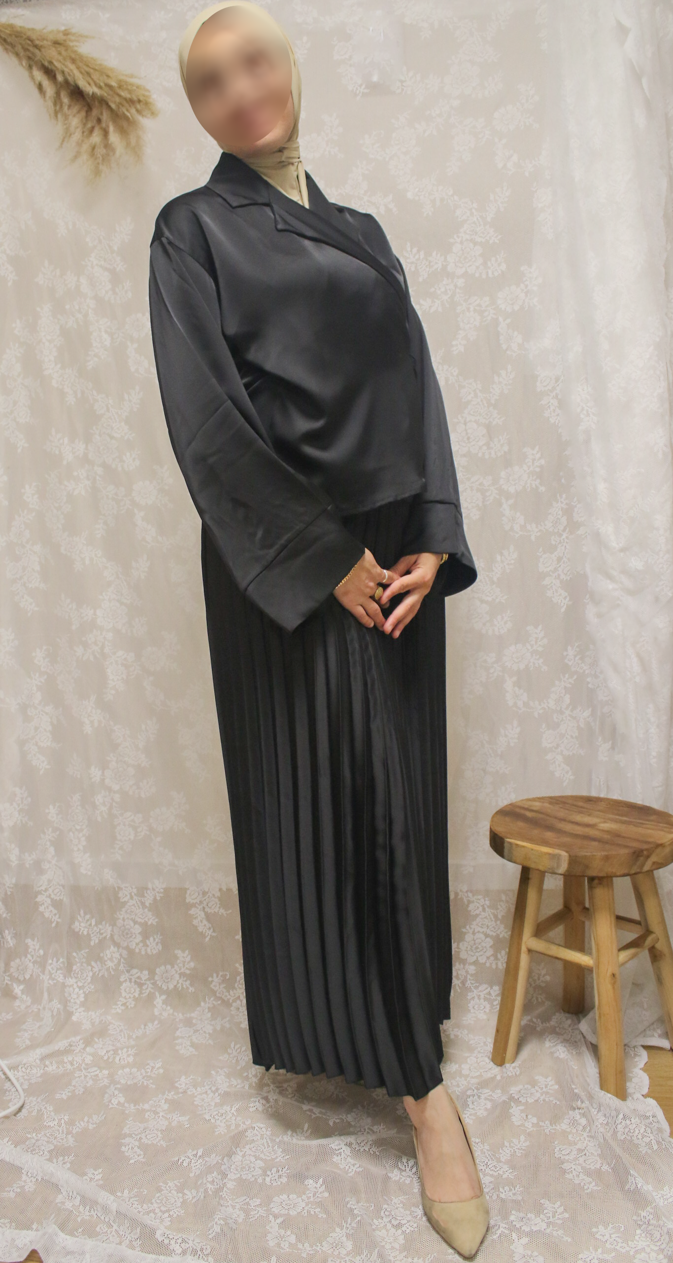 Wrap twinset with skirt - Black