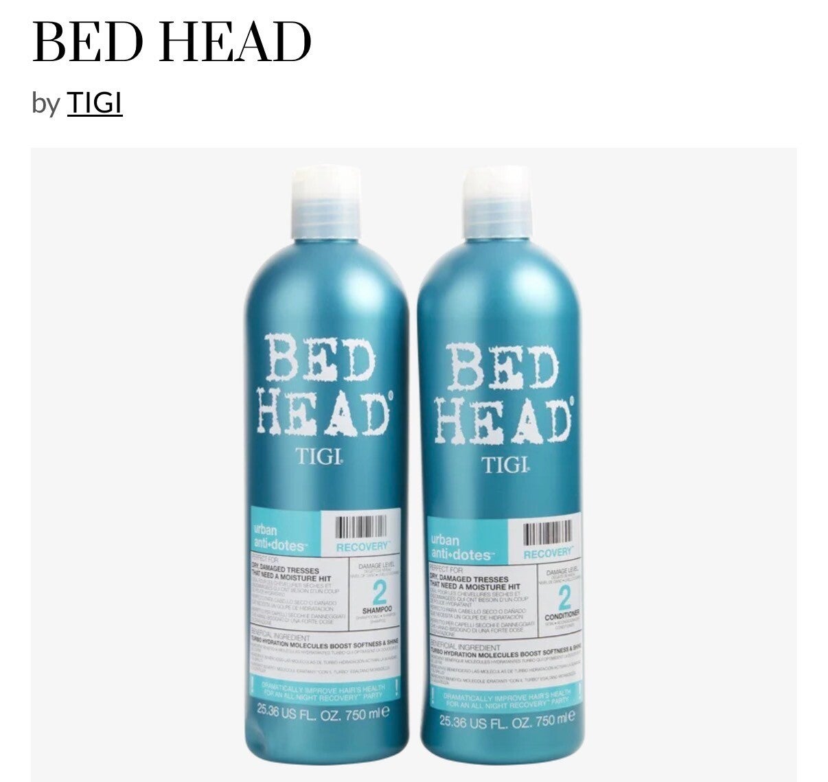 Tigi Bedhead RECOVERY Shampoo/Conditioner Duo