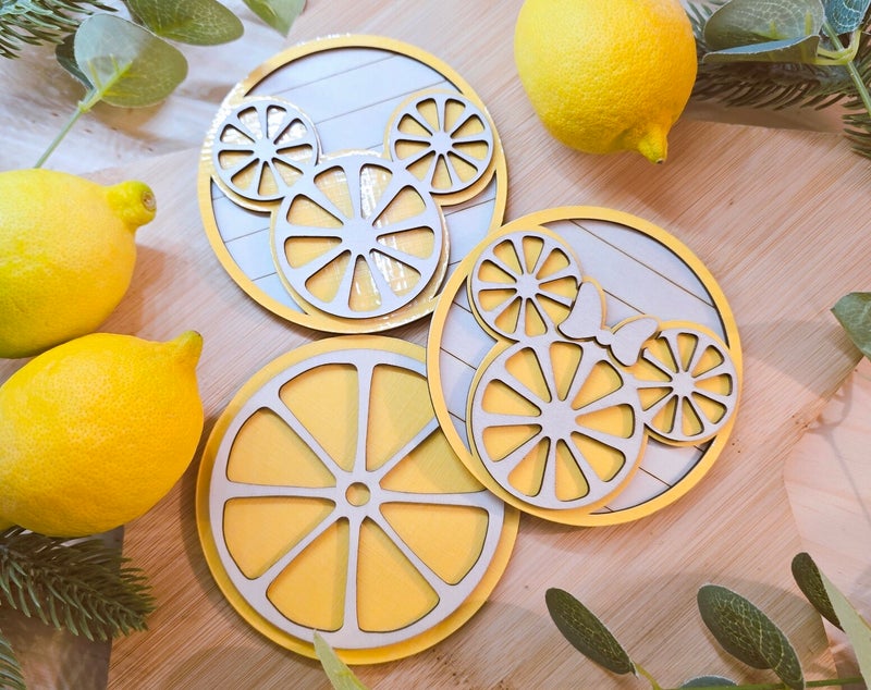 Sous-verre en bois et papier citronait main – Créat'Élo