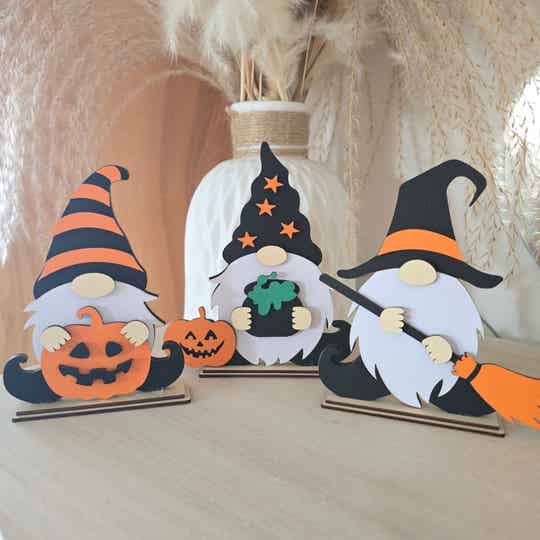 Gnome décoratif Halloween – Citrouille, Chaudron, Balai ou Pack de 3