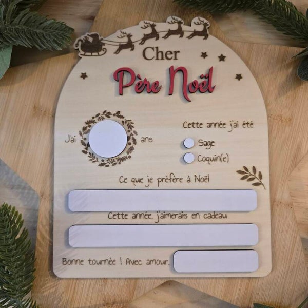 Tableau "Cher Père Noël" en bois - réutilisable – 17x20 cm