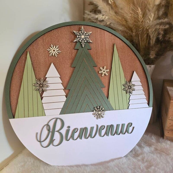 Plaque Bienvenue – Forêt enneigée