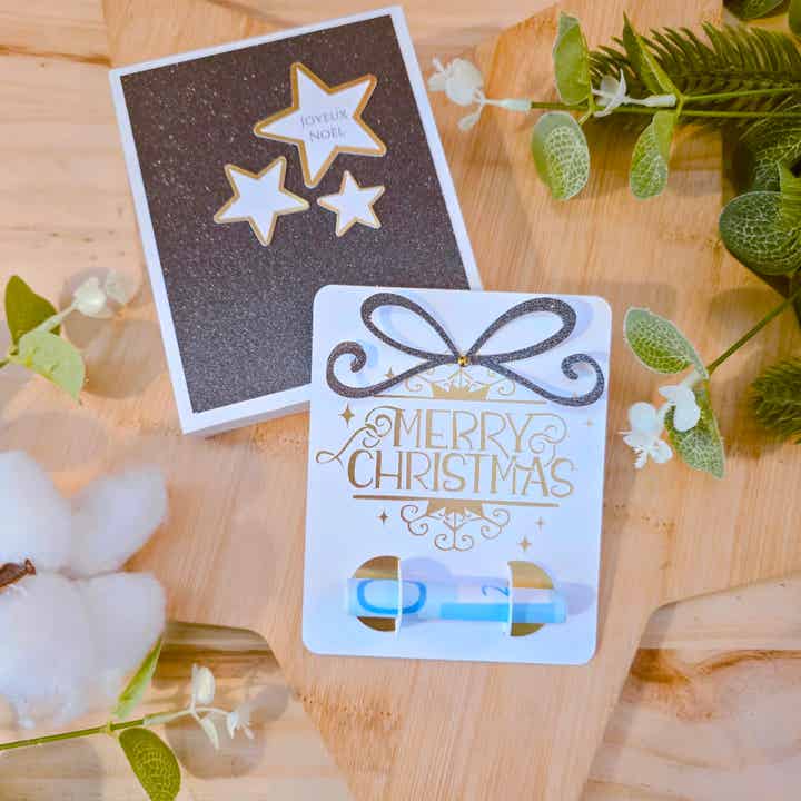 Carte à billet “Merry Christmas” – ensemble carte + boîte