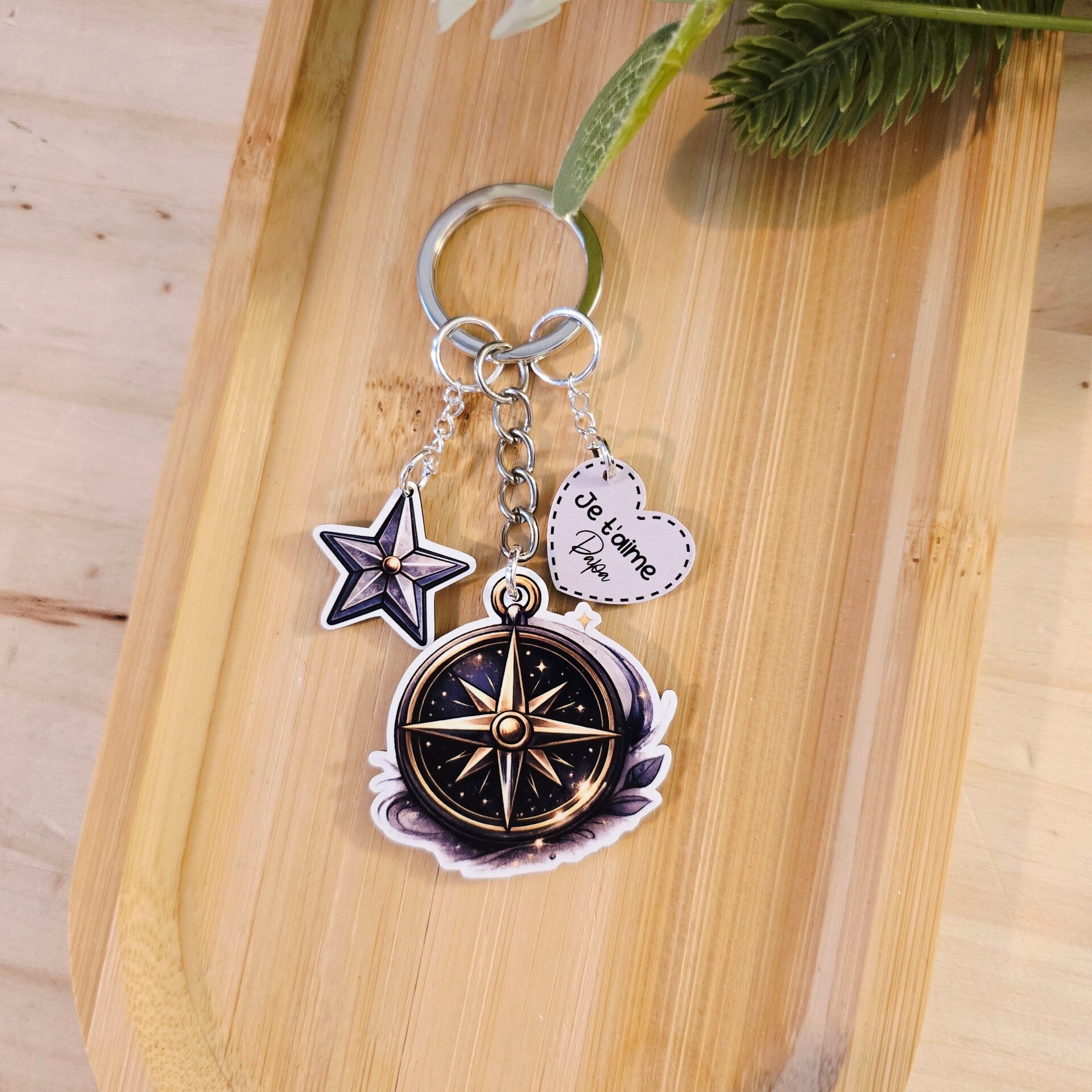 Porte-clé « Boussole & Étoile » – Collection Papa