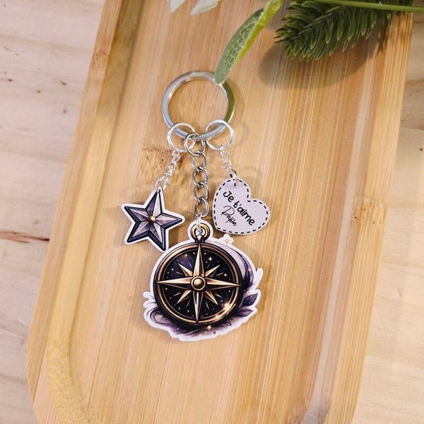 Porte-clé « Boussole & Étoile » – Collection Papa