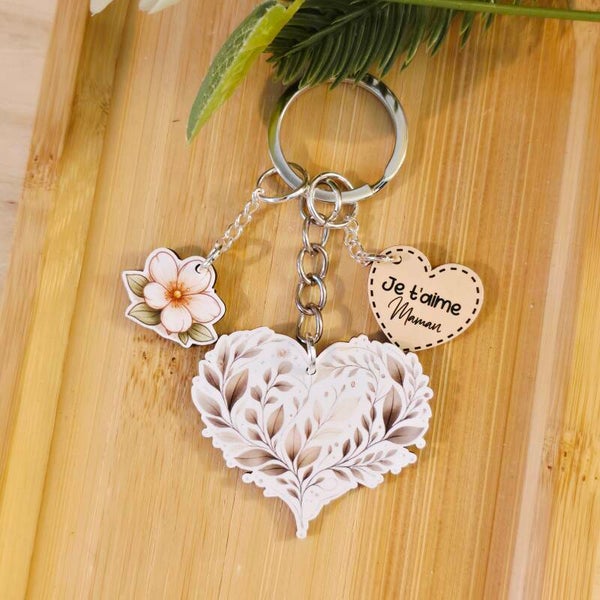 Porte-clé « Cœur Feuillage » – Collection Maman