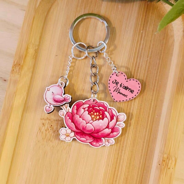 Porte-clé « Fleur Pivoine » – Collection Maman