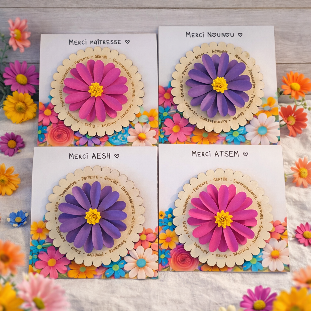 Magnet Fleuri Merci Maîtresse / Nounou / ATSEM / AESH – Collection Color Pop 2026