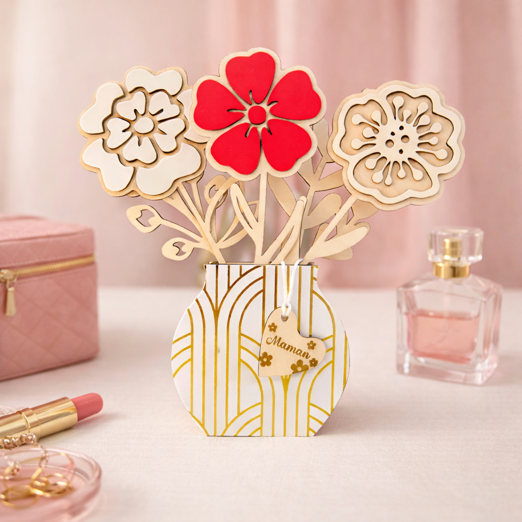 🌸 Vase fleuri « Rouge Élégance »