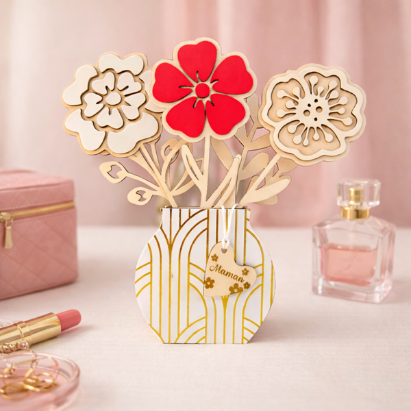 🌸 Vase fleuri « Rouge Élégance »