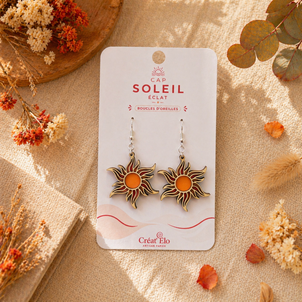 boucles d’oreilles soleil flamboyant –  Collection Cap Soleil
