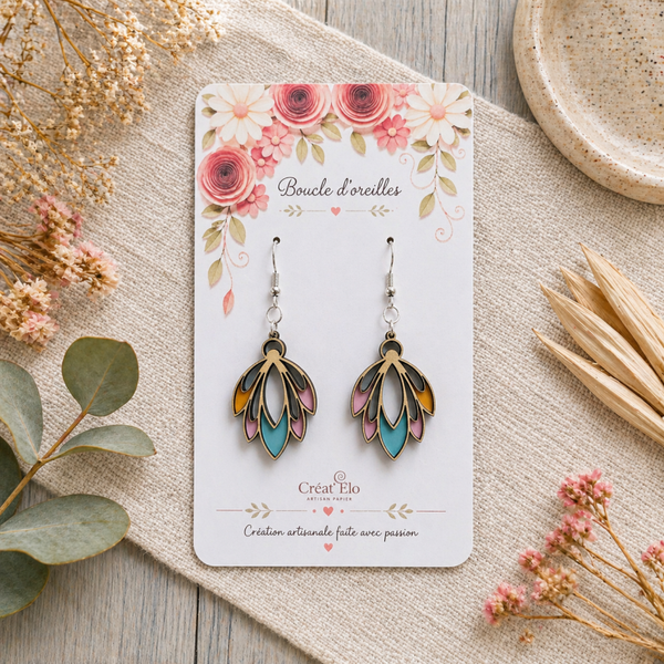 Boucles d’oreilles pétales colorés bois et vinyle