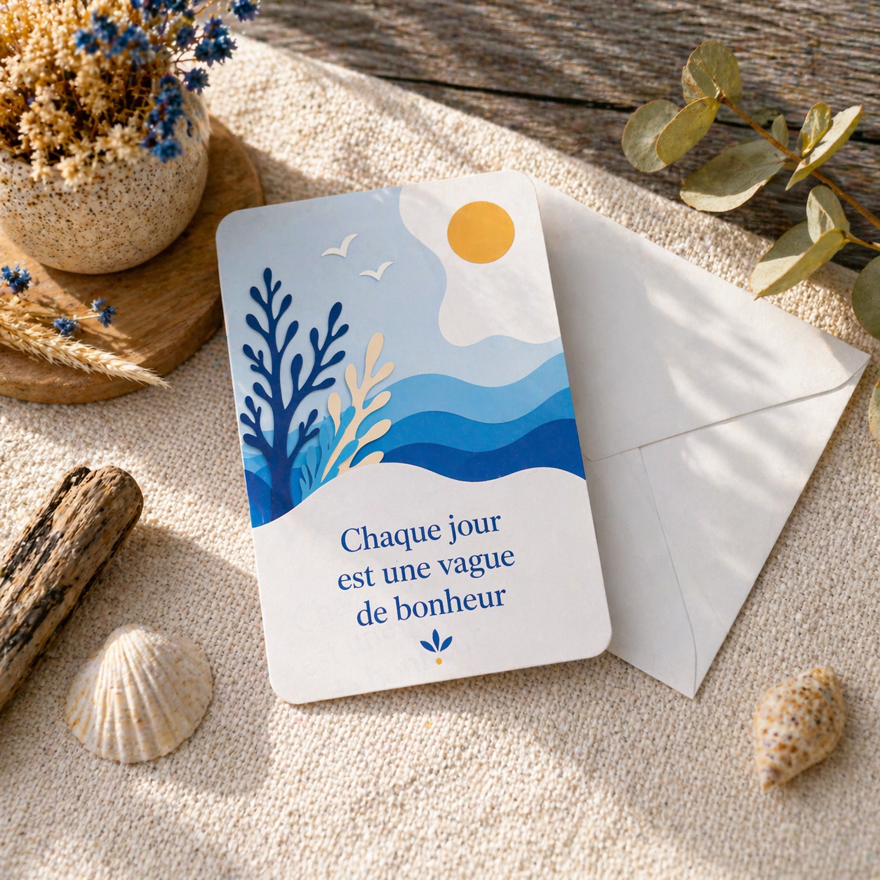 Carte “Chaque jour est une vague de bonheur” – Collection Cap Océan