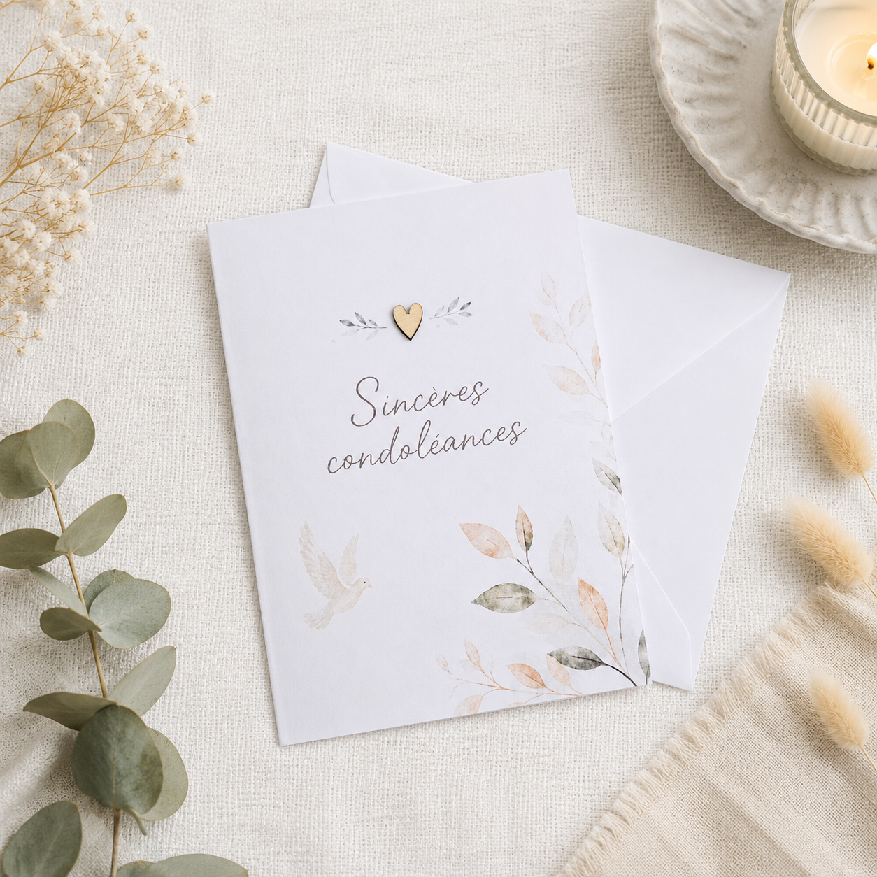 Carte de condoléances – Colombe et feuillage