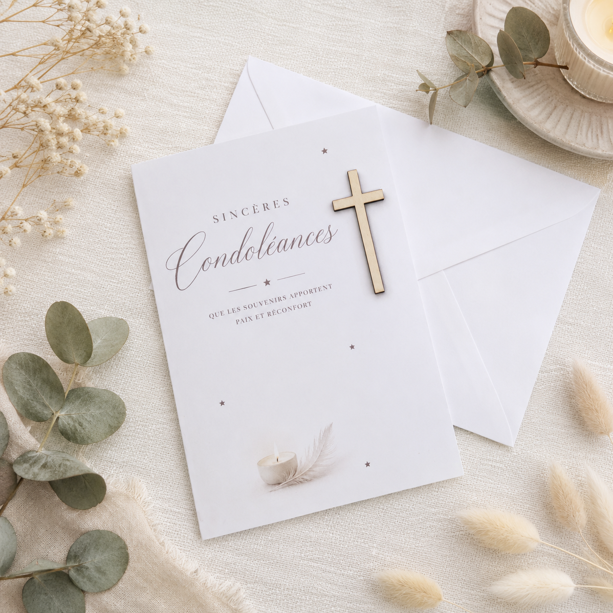 Carte de condoléances – Croix en bois