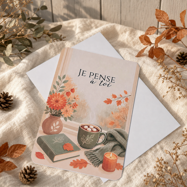 Carte en relief « Je pense à toi » – Collection Douceur d’automne