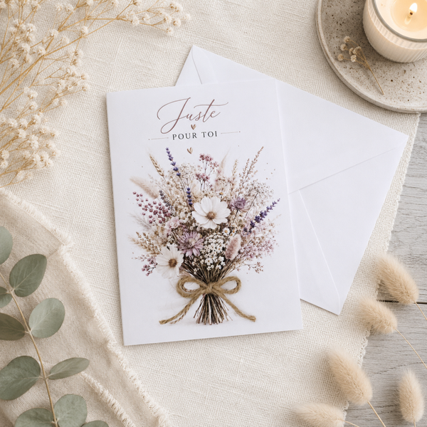 Carte « Juste pour toi » – Bouquet de fleurs séchées