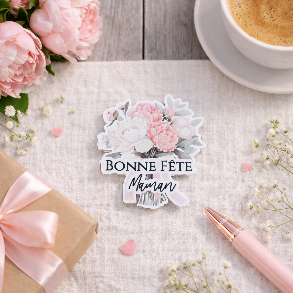 🌸 MAGNET “BONNE FÊTE MAMAN” FLEURI