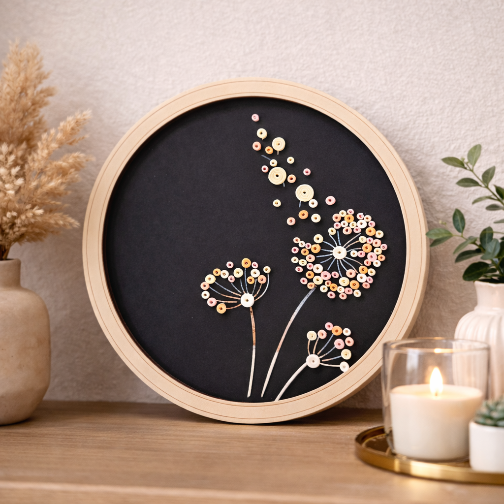 Plaque murale ronde Pissenlit en Quilling – 20 cm