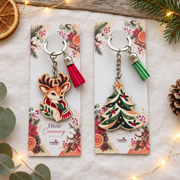 Porte-clés Hiver Cocooning – Renne et Sapin de Noël