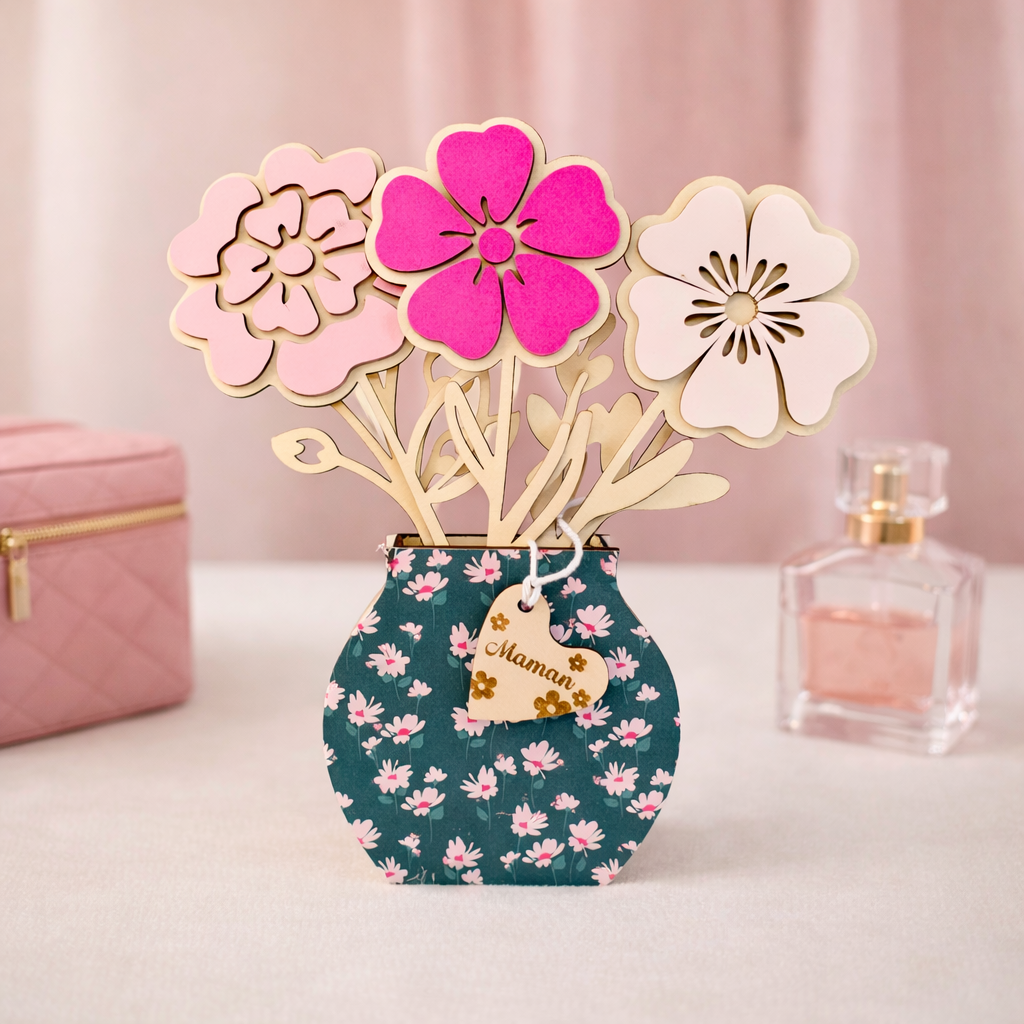 🌸 Vase fleuri " Rose & Vert Fleuri "