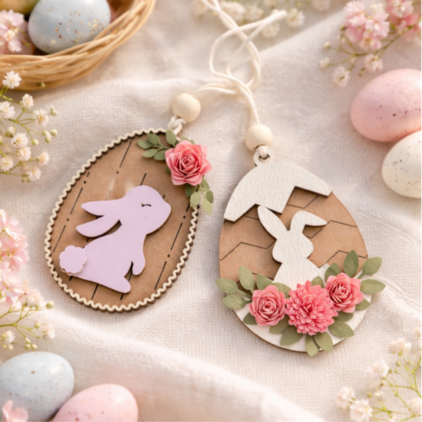 🌸 Suspension Œuf Lapin Fleuri