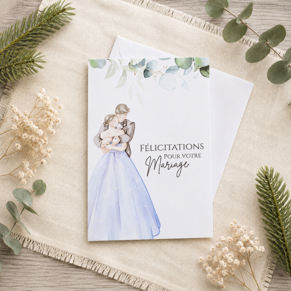 Carte de mariage – Couple enlacé