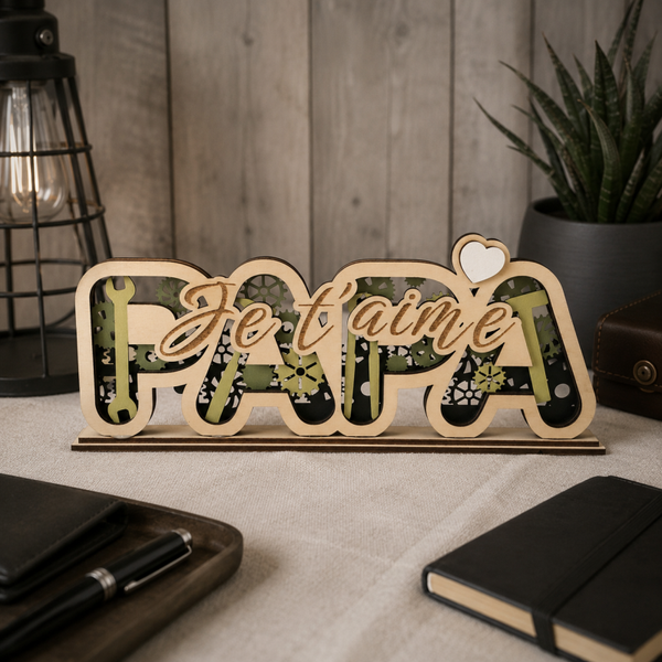 Décoration en bois "PAPA - Je t’aime (Version 2026)