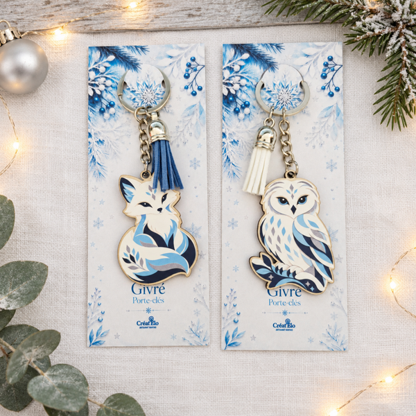 Porte-clés Hiver Givré – Renard polaire et Chouette des neiges
