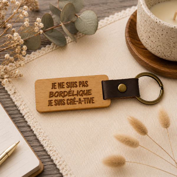 Porte-clé cuir et bois – plusieurs modèles au choix - Destockage