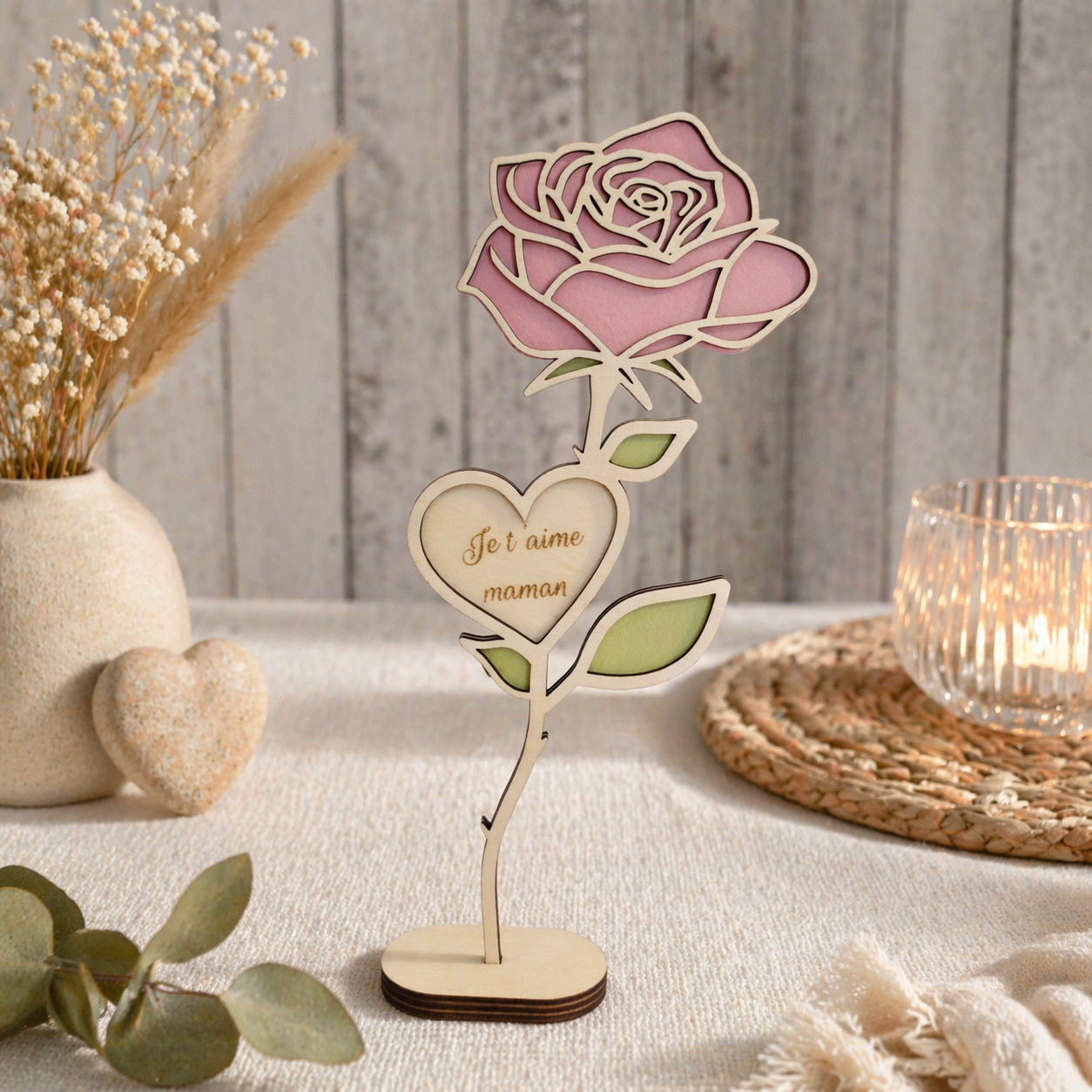 Rose “Je t’aime maman” – cœur personnalisable