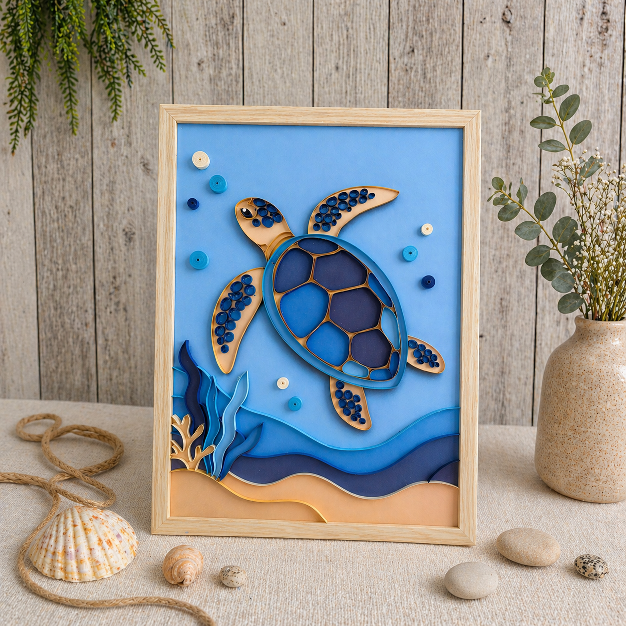 Tortue marine – cadre décoratif en bois et papier – collection cap océan