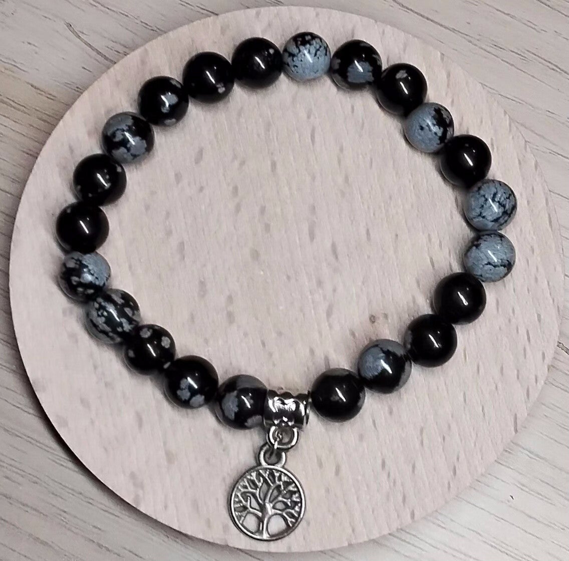 Bracelet en Obsidienne flocons de neige