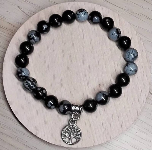 Bracelet en Obsidienne flocons de neige