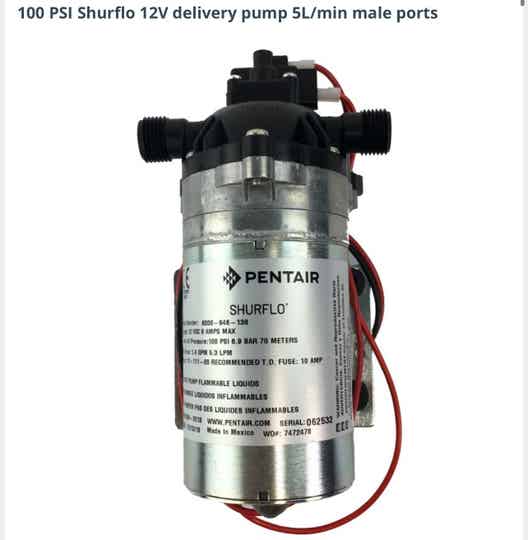 100 PSI Shurflo 12V delivery pump 5L/min male ports