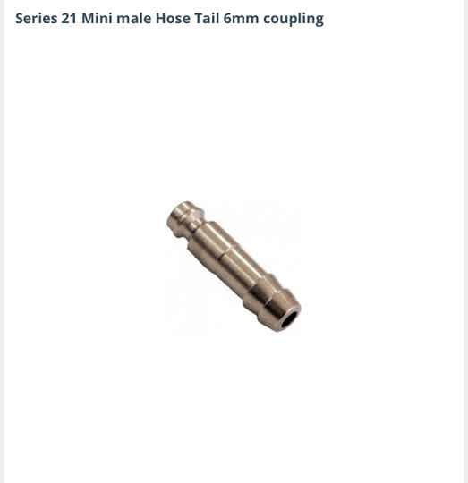 Series 21 Mini male Hose Tail 6mm coupling