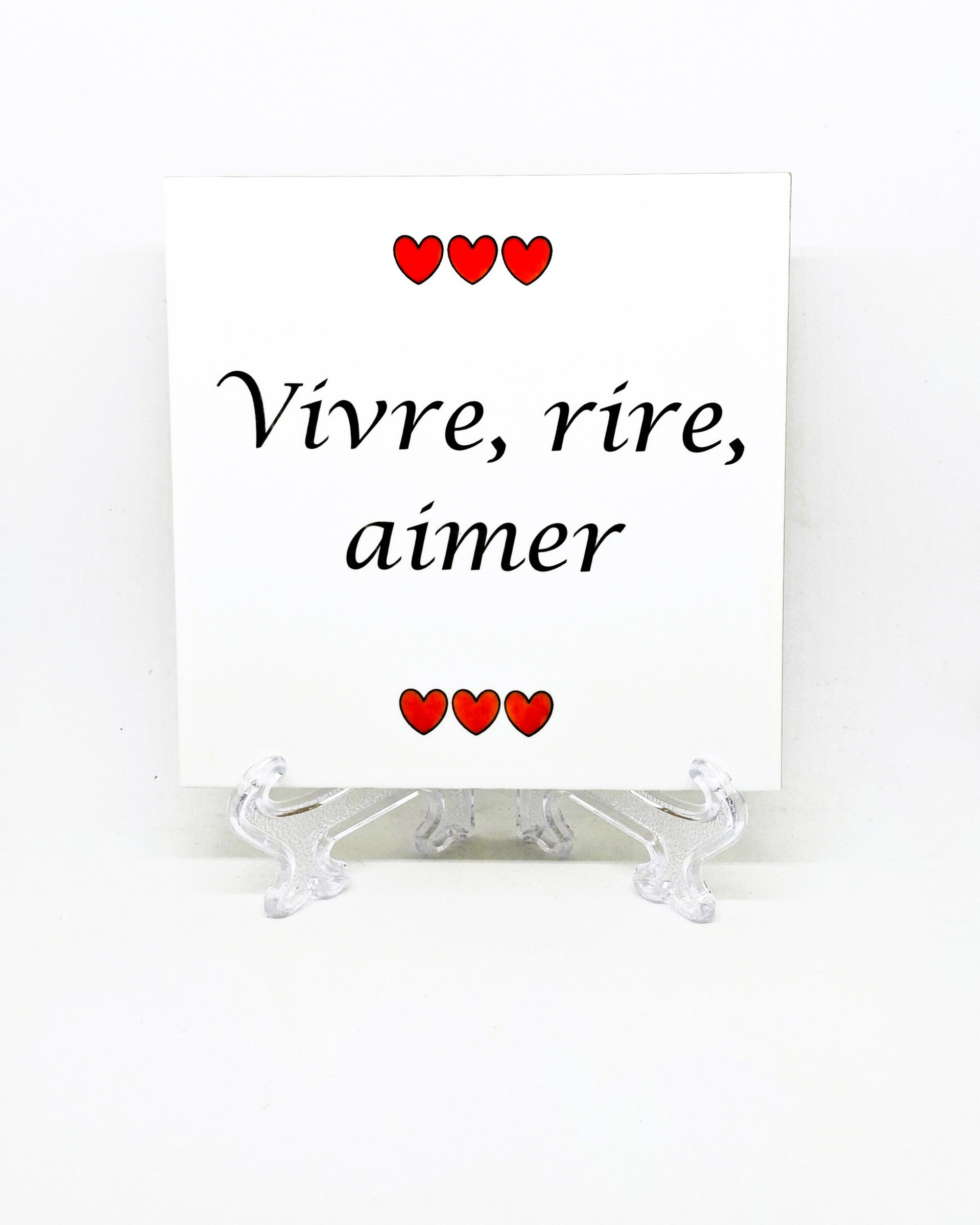 Keramisch Tegeltje "Vivre, rire, aimer" (Leven, Lachen, Liefhebben)