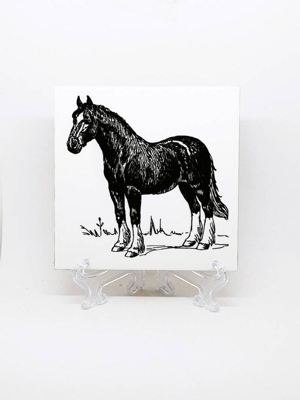 Paard op Tegel-Sublimatie-Wit-Zwart-Decoratie