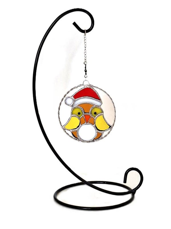 Tiffany Glazen Kerst Uil op Standaard – Handgemaakte Kerstdecoratie