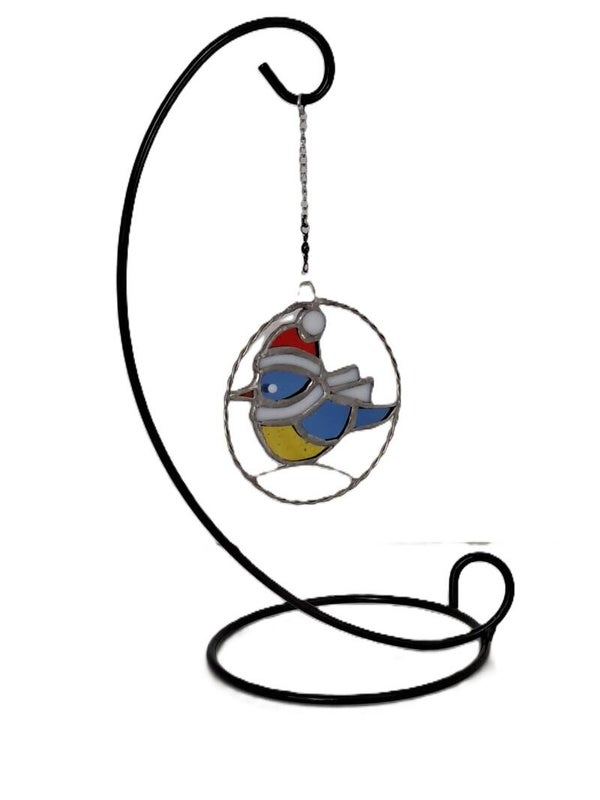 Tiffany Glazen Vogeltje Kerstbal Handgemaakte Kerstversiering-Blauw/Geel
